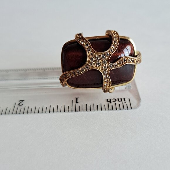 New Angelique de Paris Gold Plated Red Brown Tigereye Cage Ring Size 7 - Picture 13 of 16